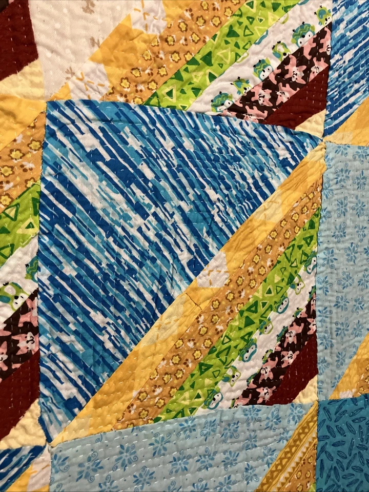 手工制作,手工绗缝婴儿被子,背面有棕色羊毛。 — 第 4/4 张图片