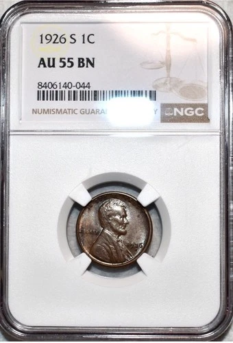 NGC AU-55 BN 1926-S Lincoln Cent, Well-Struck & Highly Lustrous, Looks 58.