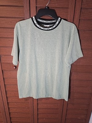 Vintage 90s Key Elements Striped Ringer T-Shirt Olive Green