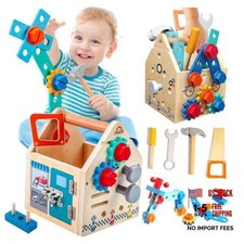 Montessori Toddler Tool Set - Wooden Kids Tools with Box/Bench House