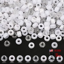 1000PCs 6x9mm Pony Beads Bulk, Assorted White Colors Plastic 6 9MM White Series