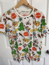 Nickelodeon 90s Cartoons All Over Print T-Shirt Rugrats Hey Arnold Men Large