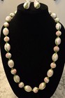 Vintage Necklace Japan Painted Pink Oval Glass White Bead /Earrings 1950s — photo 1