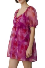 Jessica Simpson Junior's Colorful Mini Babydoll Dress Lined Size S Pink Multi