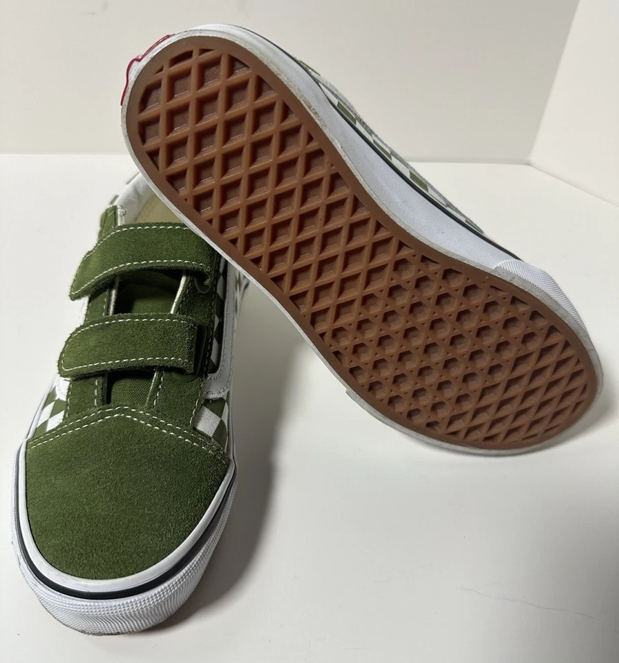 Vans Old Skool V Blanco/Verde Cuadros Niños Zapatos Jóvenes Zapatillas de Skate Foto 2 de 4