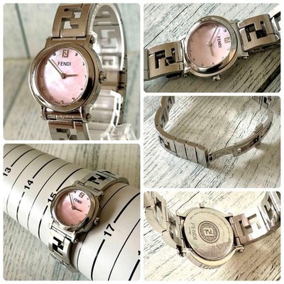 FENDI 6100L Zucca Pattern Round Pink Watch Used | eBay