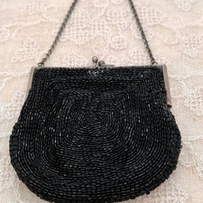 Black Bugle Beads Evening Bag Wristlet Gorgeous Vintage 60s