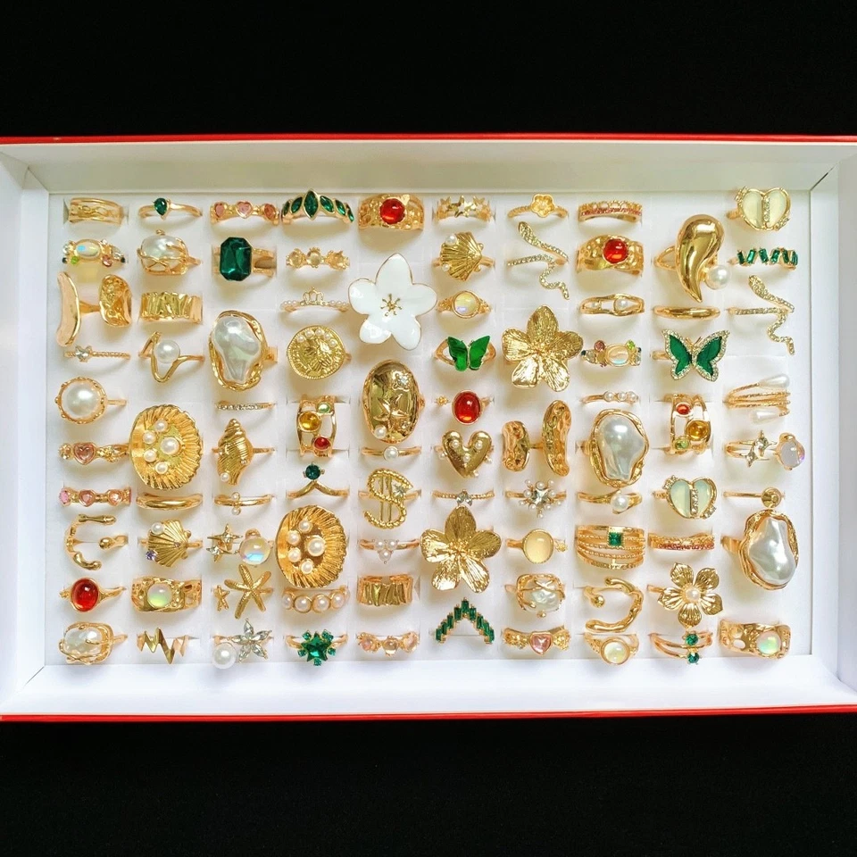 Atacado 30 NOVOS Anéis Femininos de Ouro Mistura Pedra Flor Presente Joias de Viagem - Imagem 4 de 4