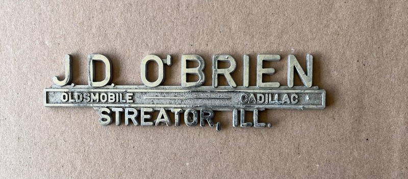 J. D. O’Brien Oldsmobile Cadillac Dealership Streator Metal Emblem Badge