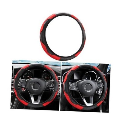 Car Steering Wheel Cover, Microfiber PU Leather Elastic Carbon Fiber Black/Red