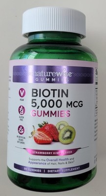 NEW NatureWise Biotin 90 Gummies (5000Mcg) Strawberry Kiwi Ex: 11/26