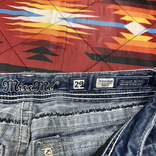 Miss Me Jeans Women's Size 29x27 JE8008BR Boot Blue Flap Pockets Rhinestones - Picture 9 of 15