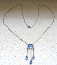 Art Deco 800er Silber Kette mit 4 x Blautopas 50,5 cm sehr edel und schön