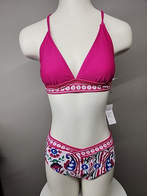 Nwt Cupshe Womens Two Piece Swimsuit Size M Pink Color Paisley Design Tied Back