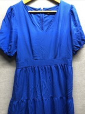 Ann Taylor Factory Cottage Dress 10 Blue V Neck Short Sleeve Lined Flowy