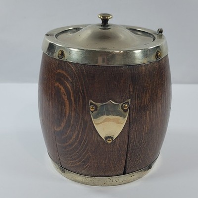 Antique English Oak Biscuit Tobacco Barrel Jar