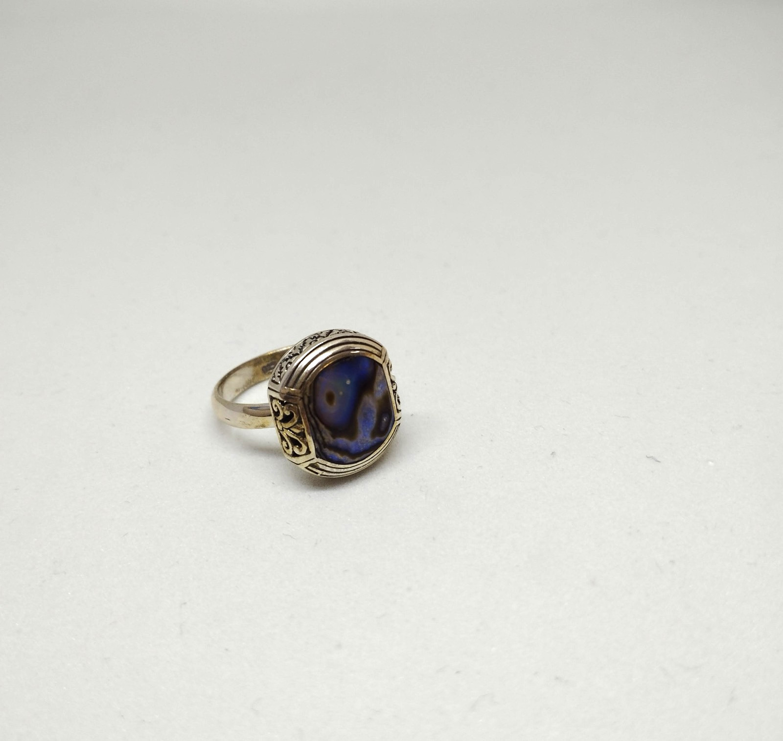 Bague ethnique nacre abalone véritable en argent 925 taille 53 ADEN