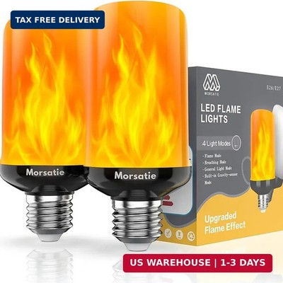 Morsatie [Upgraded Flame] LED Flame Light Bulbs, 4 Modes Flickering Light Bulbs
