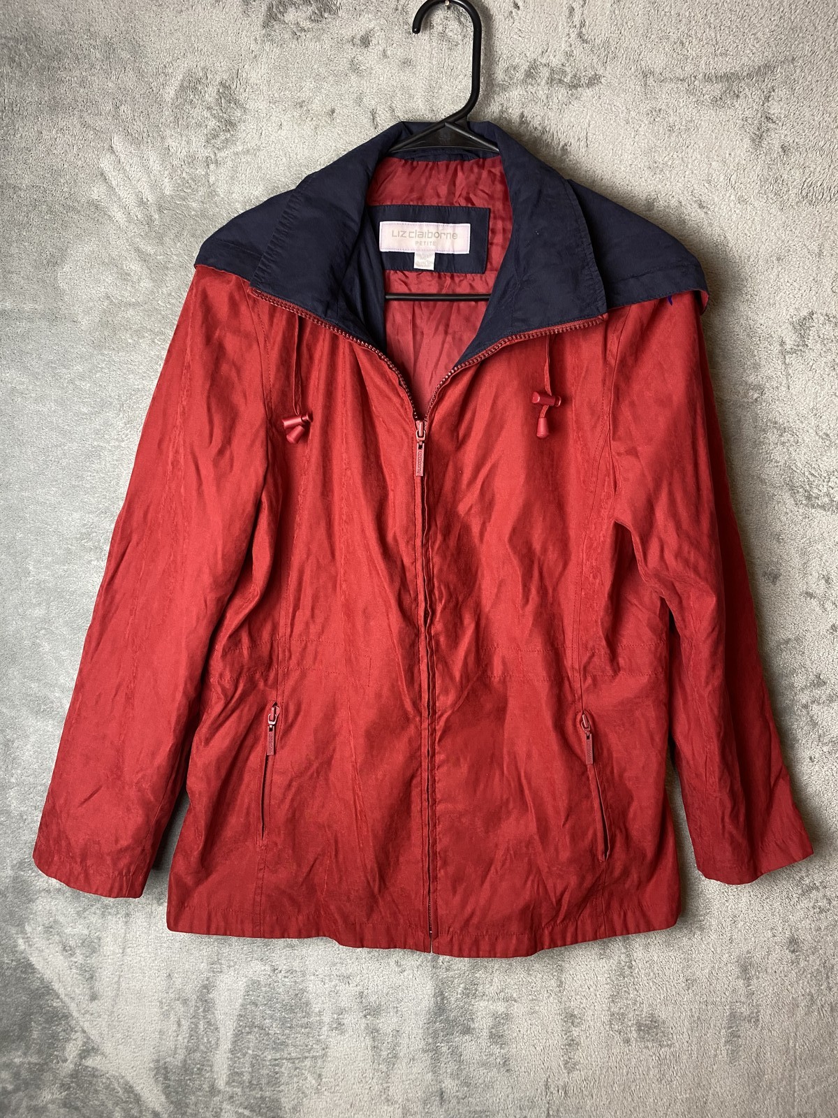 Liz Claiborne Womens MP Jacket Red Navy Zip-Up Casual Outerwear