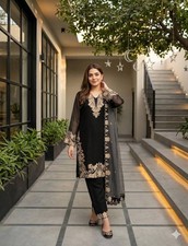 New Collection Black Faux Georgette Salwar Kameez With Dupatta For Women