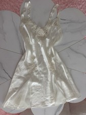 Victoria's Secret Y2K Women's Full Slip M Ivory Satin Polyester Lace Sequin Trim