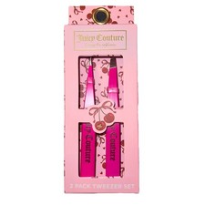 Juicy Couture 2 Pc Tweezer Set Pink Slant  Point Tip Cherry Print NIB