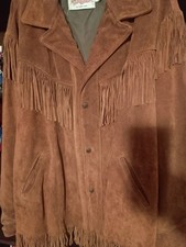 Vintage Excelled Suede Leather FRINGED Western Coat Jacket brown Cowhide Tassel