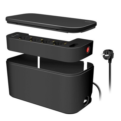 LogiLink Kabelbox mit 5-fach-Steckdosenleiste, 3x USB, 285 x 145 x 13 mm schwarz