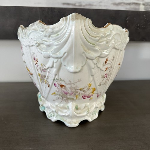 Antique Porcelain Planter Jardiniere 10”x 9.5" Footed Floral Pot 1800s - Picture 2 of 9
