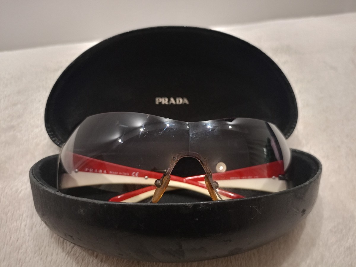 Prada Linea Rossa SPR 54G Shield Sunglasses Y2K Red White | eBay