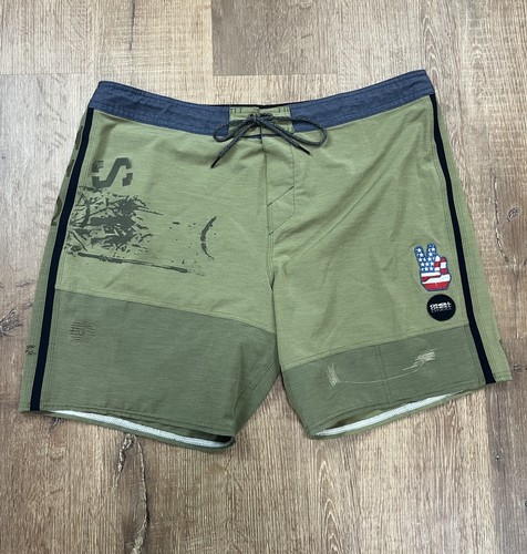 O'Neill Superfreak Boardshorts Green Mens Size 38 Athletic Surf Swim 21” Zip