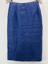 Vtg Talbots 100 Irish Linen Midi Skirt Womens 12 Blue Lined Pockets 90s Coastal