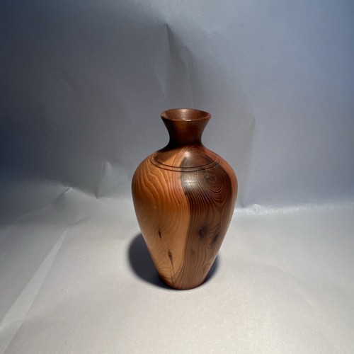 PJM Handcrafted Irish Yew Wood Vase Signed Unique Wooden Decor Art Piece