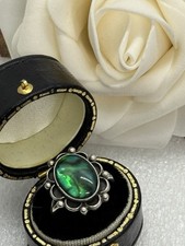 Southwestern Sterling Silver Green Gemstone Ring Size 7 Marked STERLING