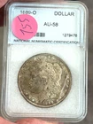 1889-O $1 MORGAN SILVER ONE DOLLAR Graded AU 58 TONED #775