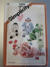 Vintage Simplicity Sewing Pattern 5259 20" Decorative Clown Dolls 4 Styles UNCUT