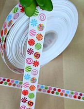 7/8" 1 YD Christmas Candy Grosgrain Ribbon Candy Cane Sweat Treats Whimsical