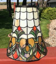 Vintage Dale Tiffany Signed Stained Leaded Slag Glass Jeweled Table Lamp Shade