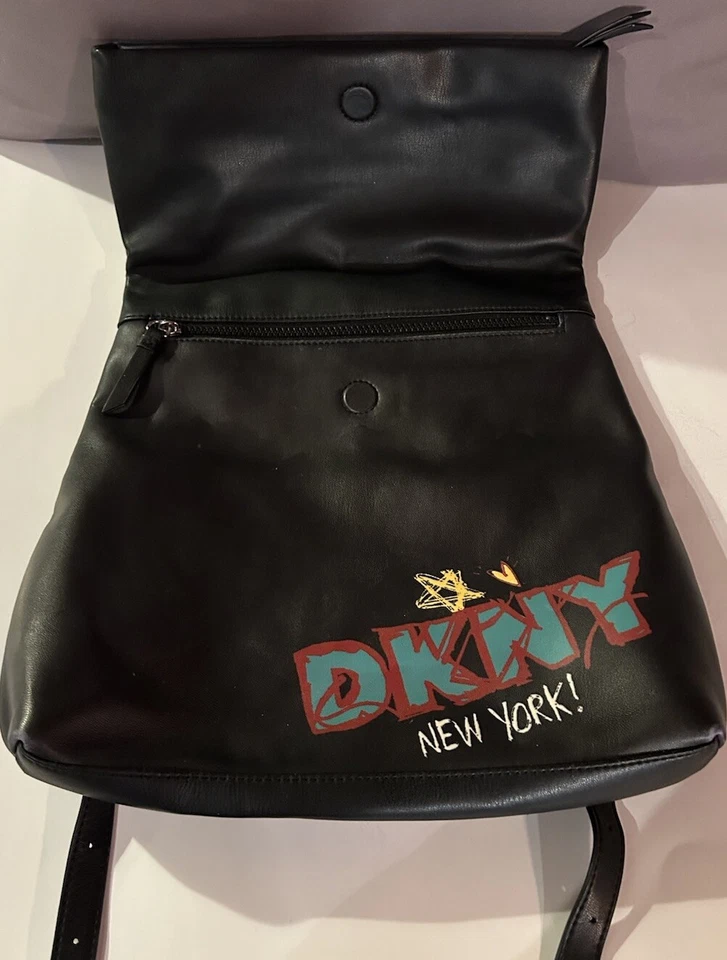 Donna Karan New York Tilly граффити сложить над рюкзак сумка с короткими ручками сумочка черный 100% PU - Изображение 2 из 4