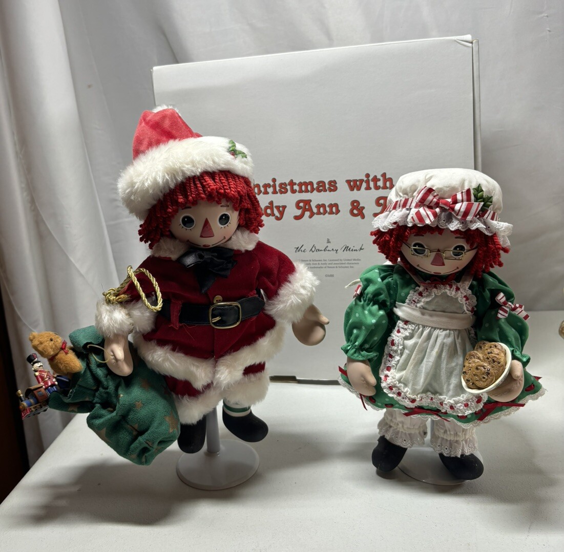 Danbury Como Nuevo Navidad Con Raggedy Ann & Andy Muñecas Set Caja y Accesorios LEER