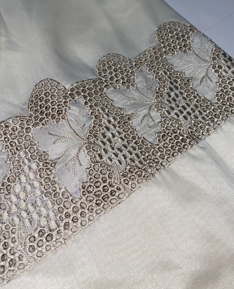 2 Vintage Pinch Pleat Ivory Drapes Panels Curtains 87 Long Off White Lace Border - Image 2 of 4