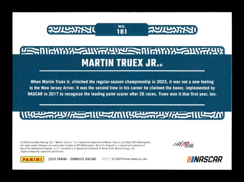 5-05-25 PWE . 2024 donruss nascar #181 martin truex jr BASE - Picture 2 of 2