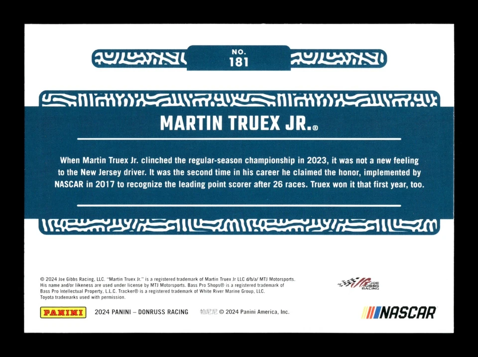 5-05-25 PWE . 2024 donruss nascar #181 martin truex jr BASE - Image 2 of 2