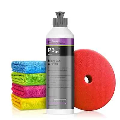 SHINY FREAKS Juego de pulido para coche Koch Chemie P3.01 Micro Cut & Finish almohadilla de pulido paños 250 ml