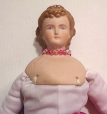 Reproduction Parian Shoulder Head Bisque Doll Cloth Body Handpainted Fancy Braid