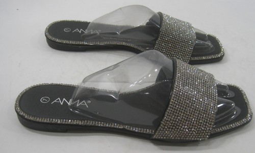NEW ANNA BLACK SILVER slip ON open toe Summer SANDAL WOMEN Size 7