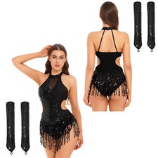 Women Costumes Waltz Outfits Tango Leotards Performance Bodysuit Salsa 2Pcs Cha