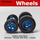 Muscle Car - Metallic Blue 5 spoke Redline Drag Slicks - 10/12mm for Hot Wheels