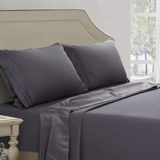 Abakan Bed Sheet Set, 4 Piece, Microfiber 1800 Thread Count, Full, Dark Grey