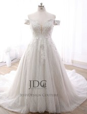 Unique Lace Wedding Dress Ball Gown Custom made 2-28W Plus size Sleeves White